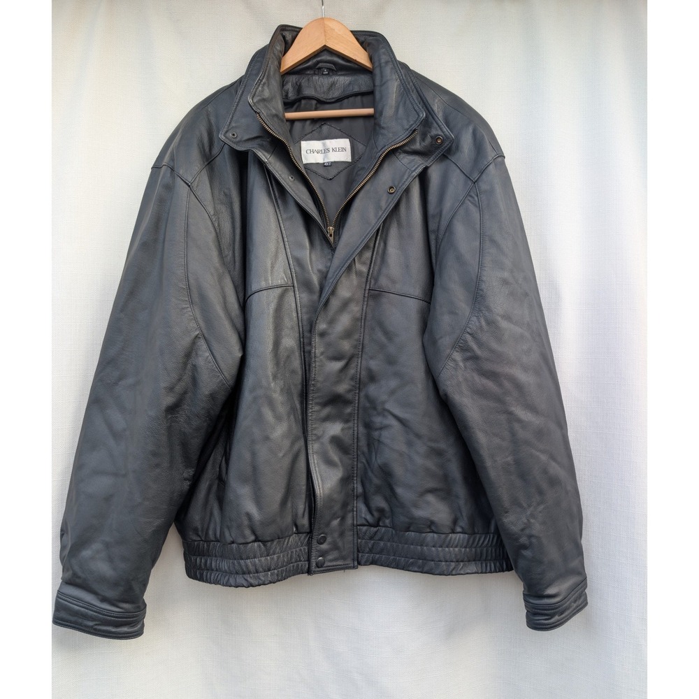 Charles‎ Klein Black Leather Jacket Mens 4XT Vintage Bomber Flight Coat Big Tall